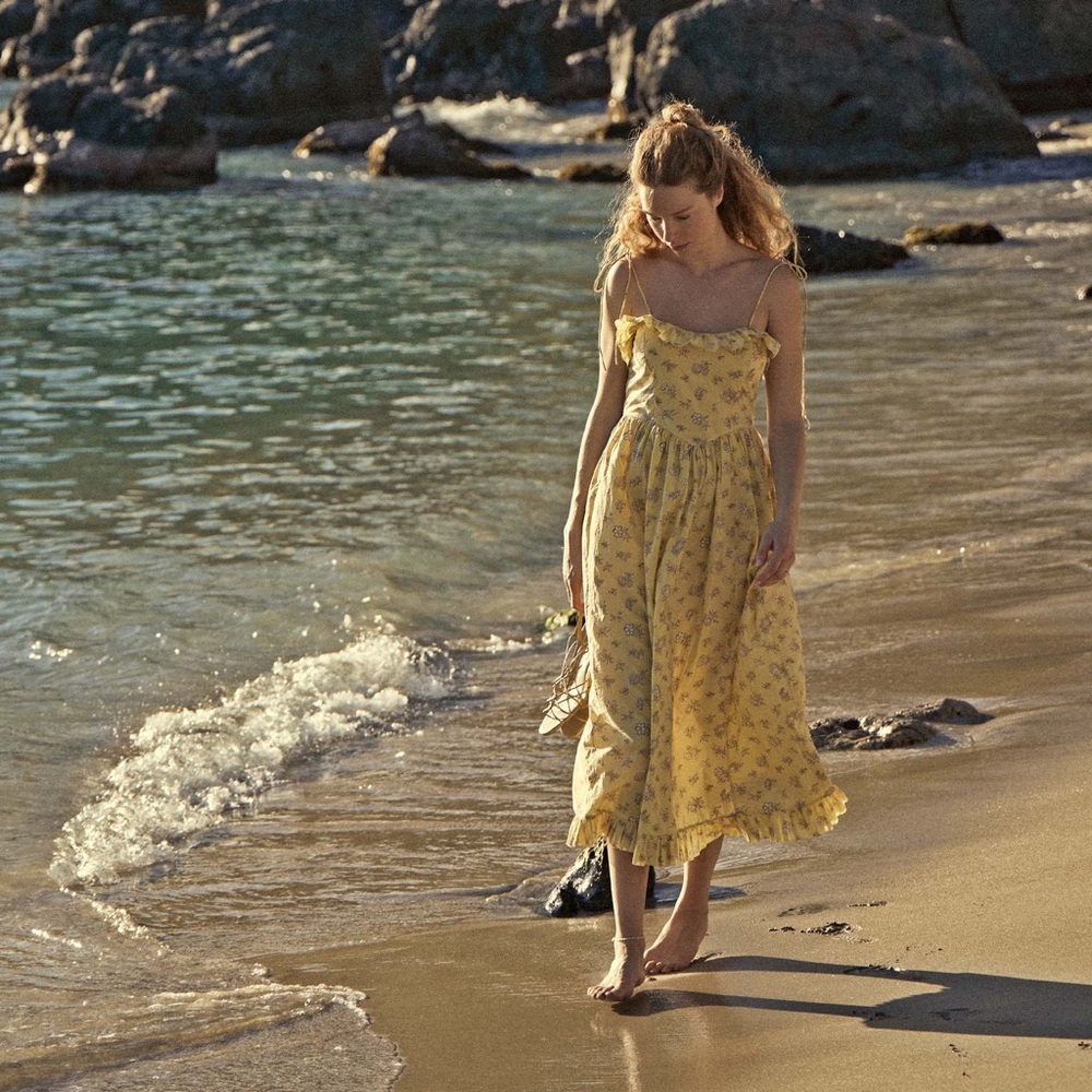 Doen Yellow Wendelin Midi Dress